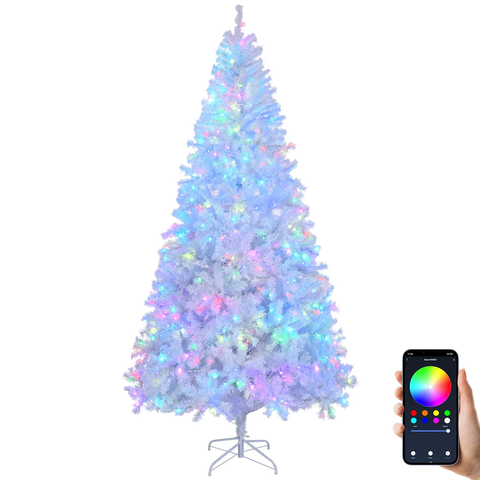 8 FT Pre-lit Artificial Christmas Tree, APP Controlled Xmas Tree Hinged Branches with 500 RGB Lights and 1500 Branch Tips, for H