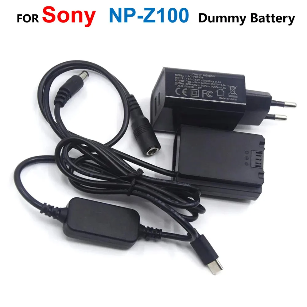 

NP-FZ100 Dummy Battery+USB Type-C Power Cable+PD Charger For Sony Alpha A9 A6600 A7RM3 A7RIII a7 iii A7M3 ILCE-9 A7M4（A7IV)