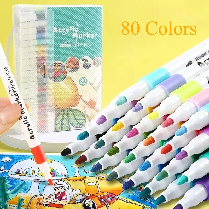 80-12 Colors Acrylic Paint Pens for Rock Painting Water Based Paint Markers for Stone, Glass, Easter Egg, Wood and Fabric Paint