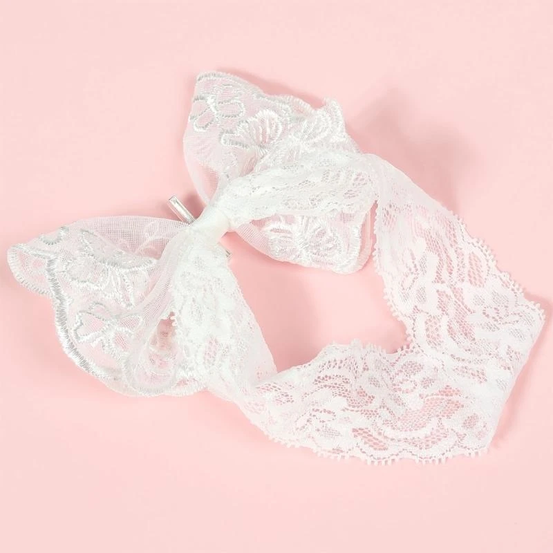 J15U ربطات شعر من الدانتيل الأبيض للأطفال الصغار، أربطة شعر عمامة للتعميد، هدية استحمام لحديثي الولادة