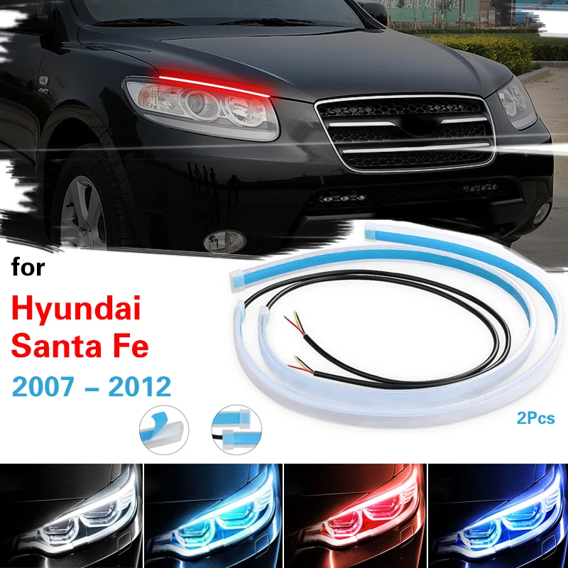 

2Pcs Start-Scan LED Car DRL Daytime Running Lights Auto Flowing Turn Signal Guide Thin Strip Lamp For Hyundai Santa Fe 2007-2012