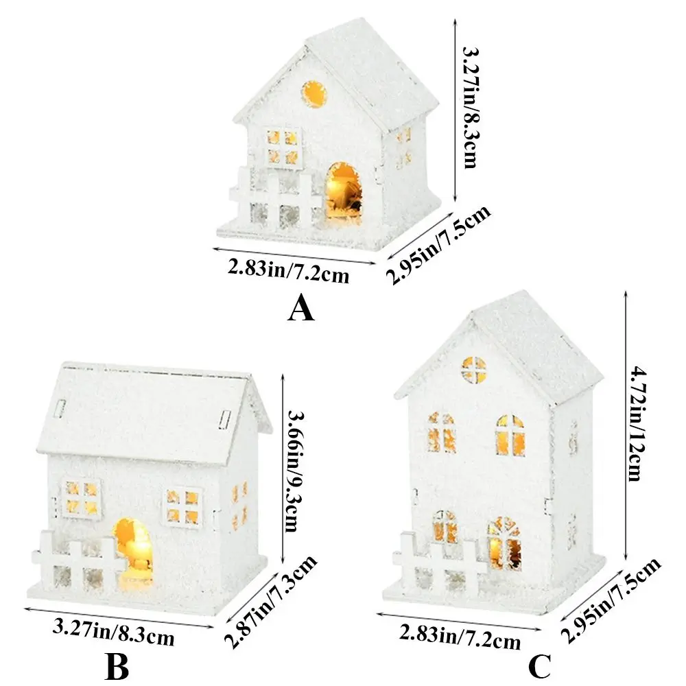 ミニクリスマスLEDライト木造住宅、雪片のある白、輝く城、明るい装飾品、新年