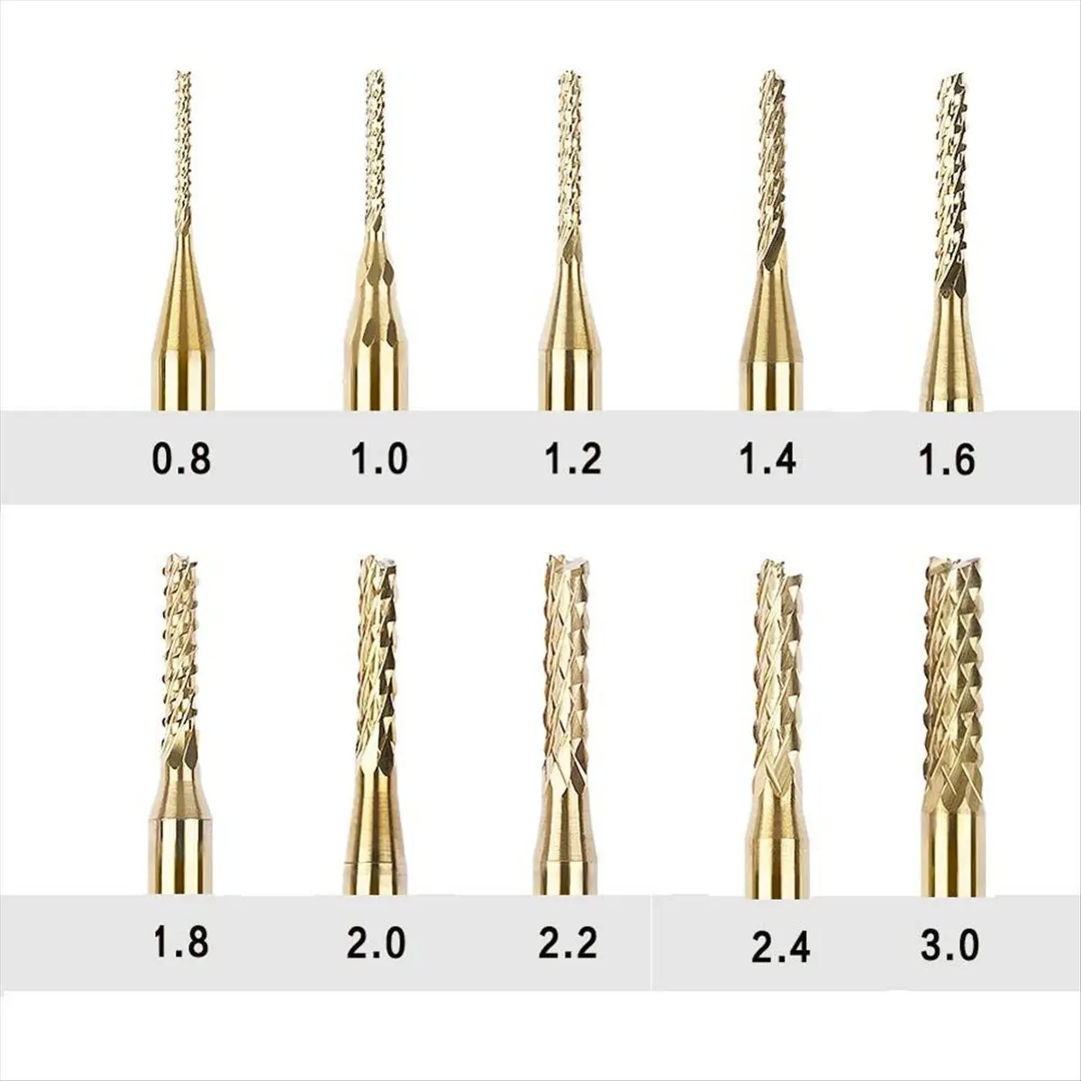 A20I 10 Pieces Titanium Coated Engraving Milling Cutter Carbide Bits, 0.8-3mm, 1/8inch Shank End Mill Sets for Rotary Tools