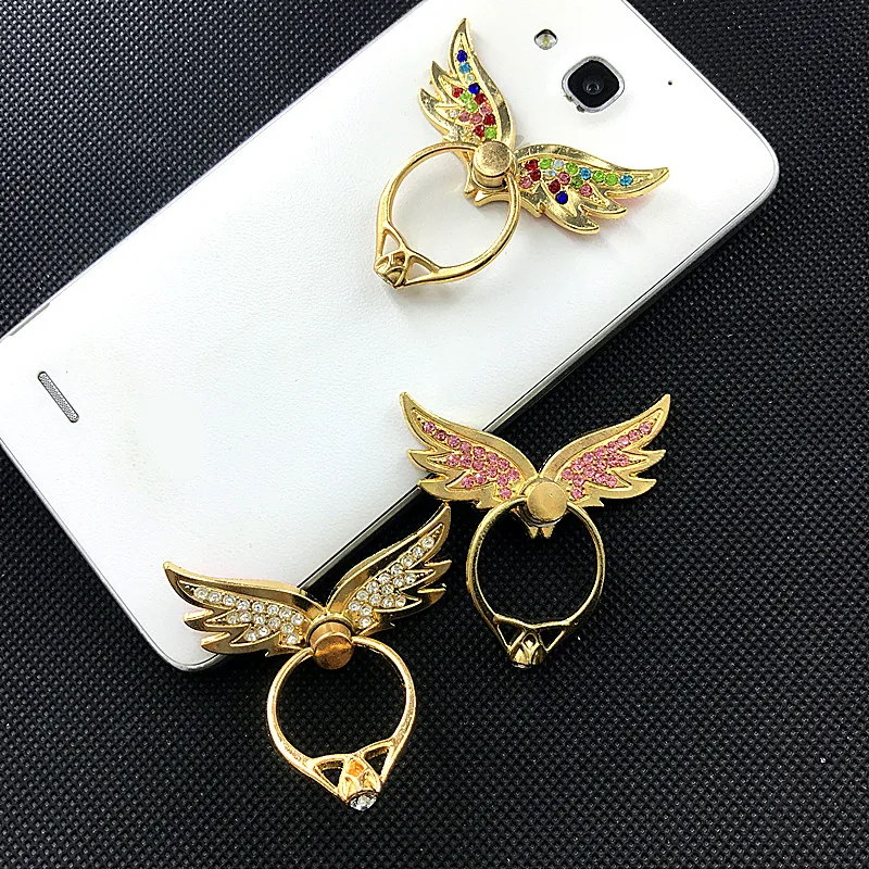 360 Degree Reuse Diamond Mobile Phone Stand Holder Wing For Huawei All Phone Finger Ring Mobile Smartphone Phone Holder Stand