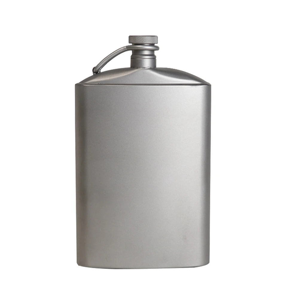 

Titanium Flask Silver Hydration Flat Bottle with Screw Cap Clip Ti Funnel 0.5mm Thickness 200ml 260ml Optional for Outdoor