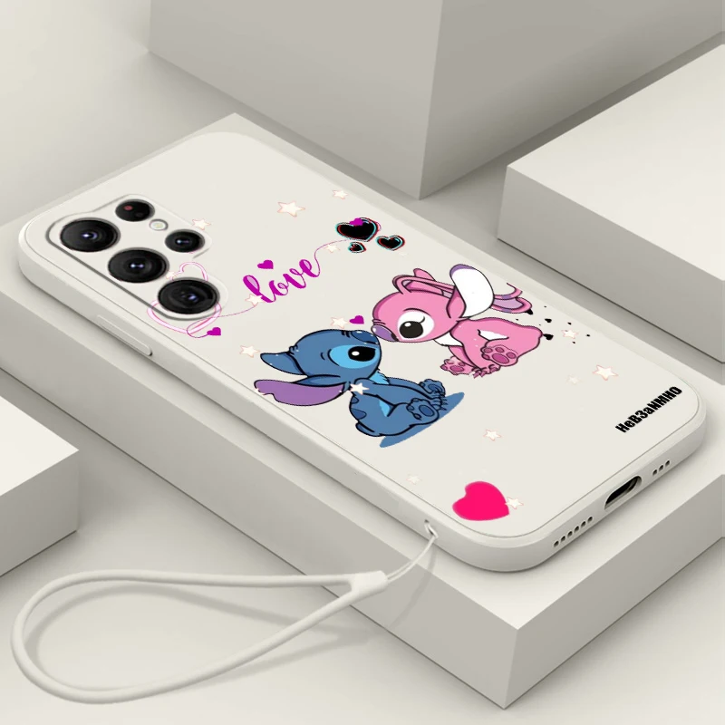 

Disney Art Stitch Cool Love Phone Case For Samsung Galaxy S23 S22 S21 S20 FE S10 Plus Lite Ultra 5G Liquid Rope Soft TPU Cover