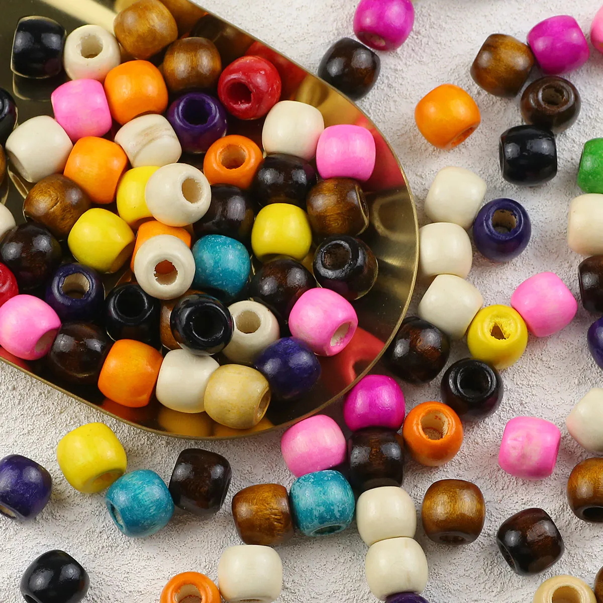 12/17mm Multicolor Large Hole Wooden Ball Bead Wood Grain Loose Round Spacer Beads For Jewelry DIY Bracelet Necklace Accessories