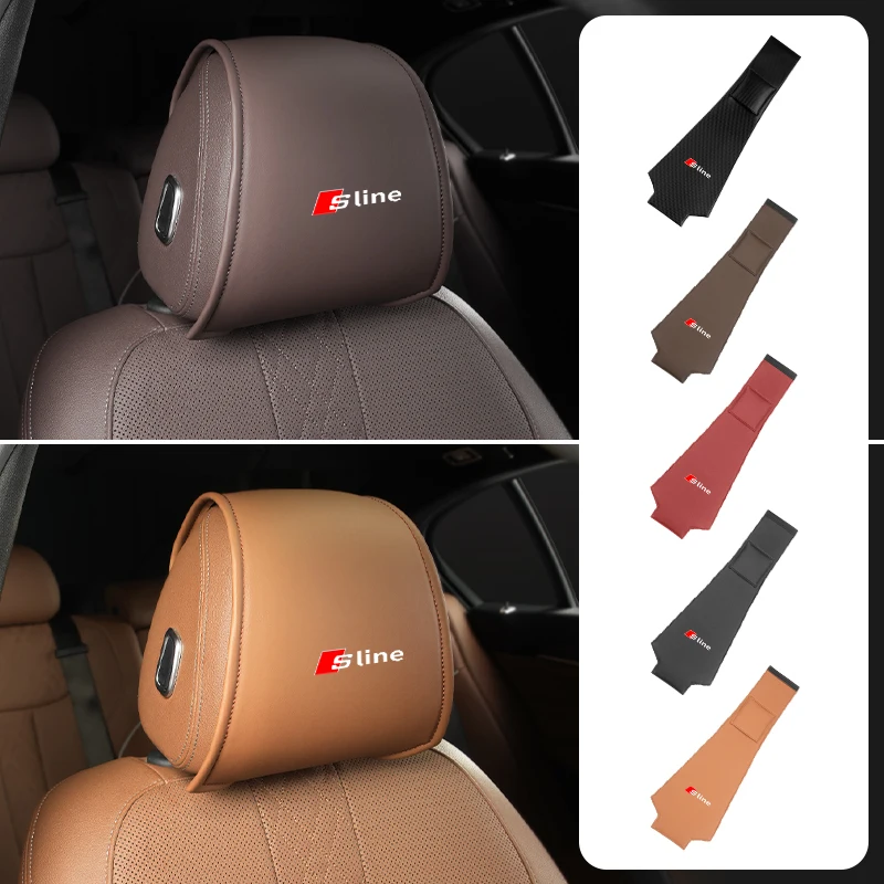 1/2pcs Car Headrest Pillow Cover Leather Protector Mats Phone Holder For Audi Sline A1 A3 A4 A5 A7 A8 Q2 Q5 Q7 Q8 Quattro S7 S8