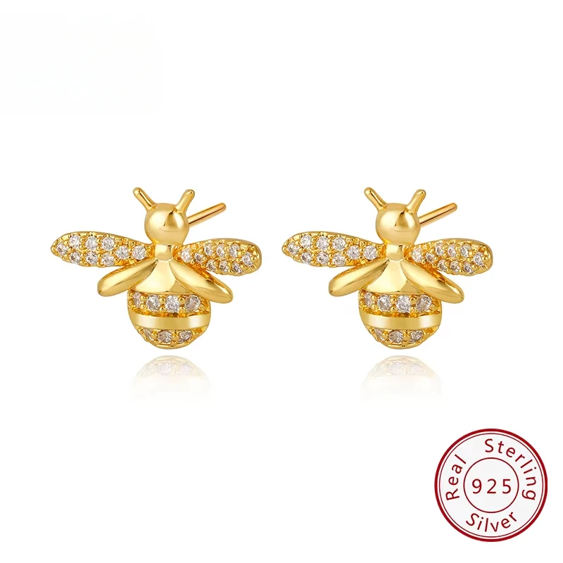 

KOSE JEWELS New 925 Sterling Silver Bee Stud Earrings Women Exquisite Small Elegant Earring Ladies Insect Jewelry KE34310