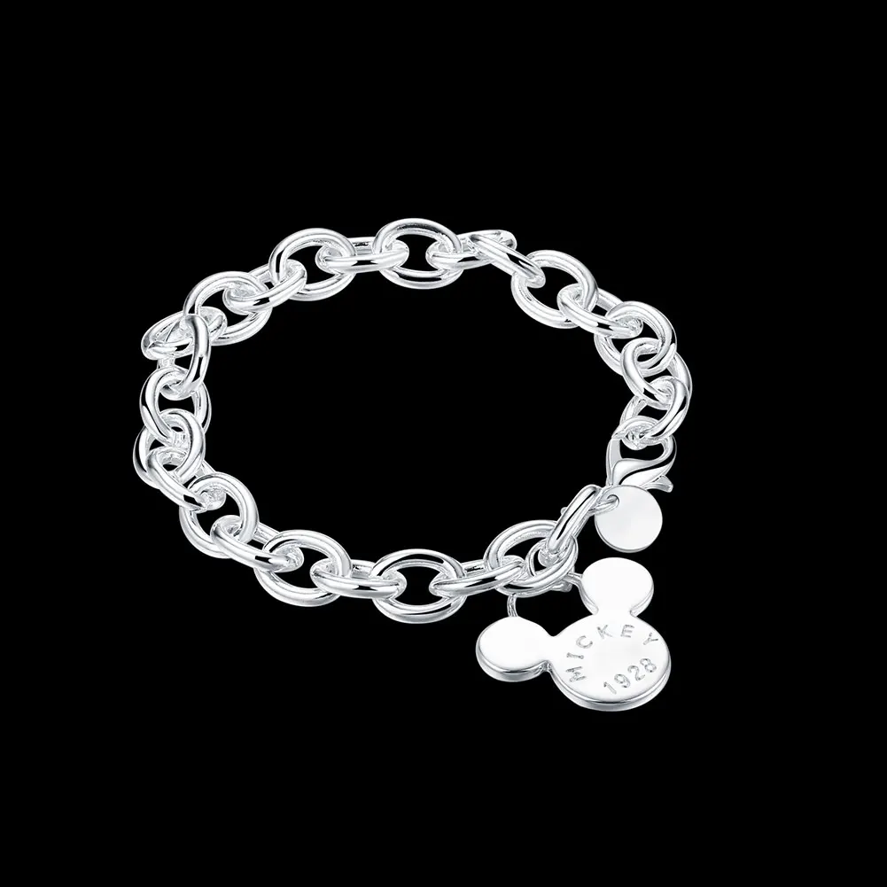 S925 Sterling Silver Mickey Pendant Bracelet 8 Inches 20cm Women's Valentine's Day Wedding Holiday Jewelry Gift view 5