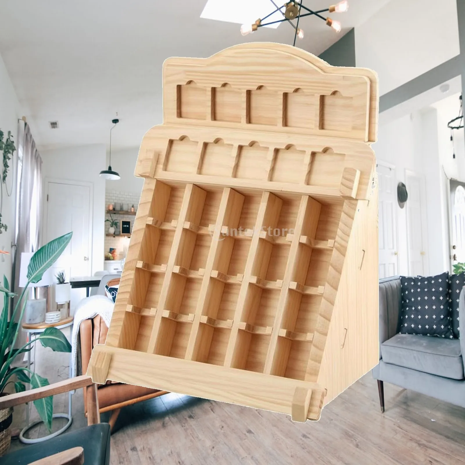 Desktop Slanted Storage Rack Solid Wood Arched Organizer Stepped Layout Display