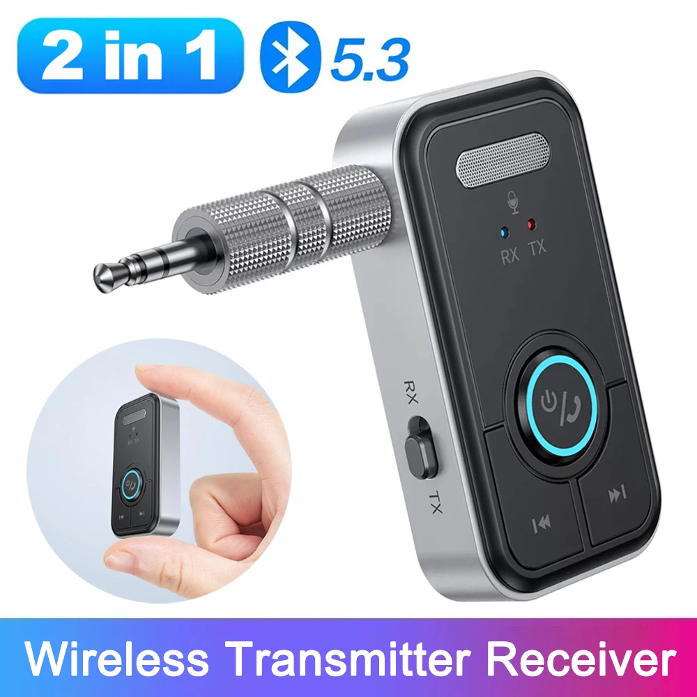 2 In 1 Wireless Bluetooth 5.3 Receiver Transmitter 3.5mm Jack Car AUX Stereo Audio Adapter for Car Earphones TV Speakers PC