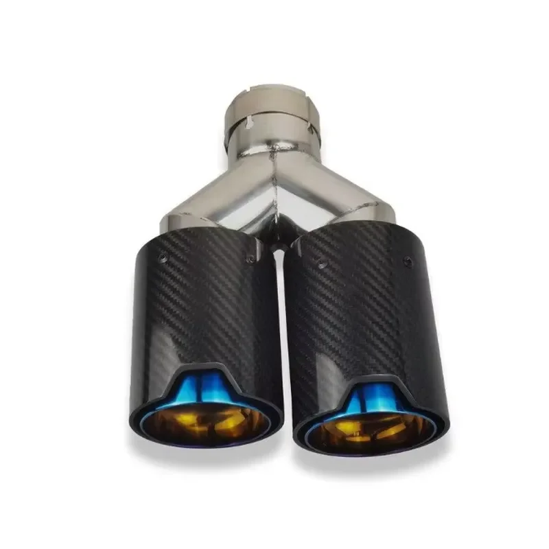 New MP Style Carbon Fiber Dual Exhaust Tip Burnt Blue 63mm Replacement for 2 Series Right/Left