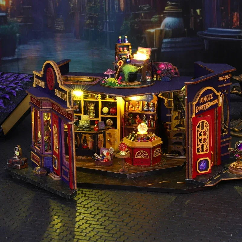 

НОВЫЕ Ретро DIY деревянные волшебные энергетические станции, фигурки дома, миниатюрные наборы со светодиодной подсветкой, украшение для дома для взрослых, подарки ручной работы