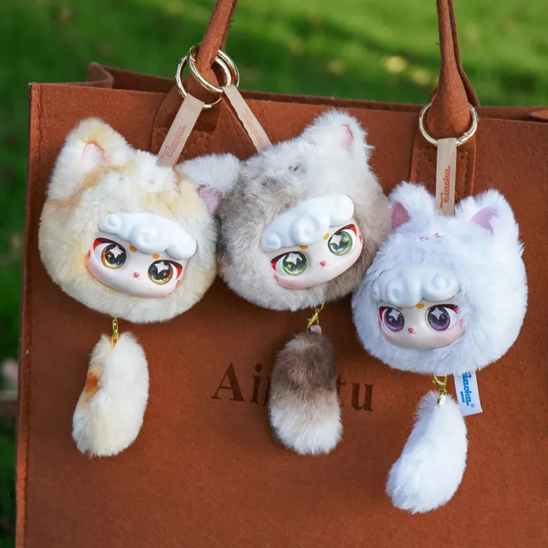 Genuíno sorte meow iv série caixa cega bonito mini vinil boneca de pelúcia saco pingente decoração brinquedo na moda surpresa meninas crianças presente