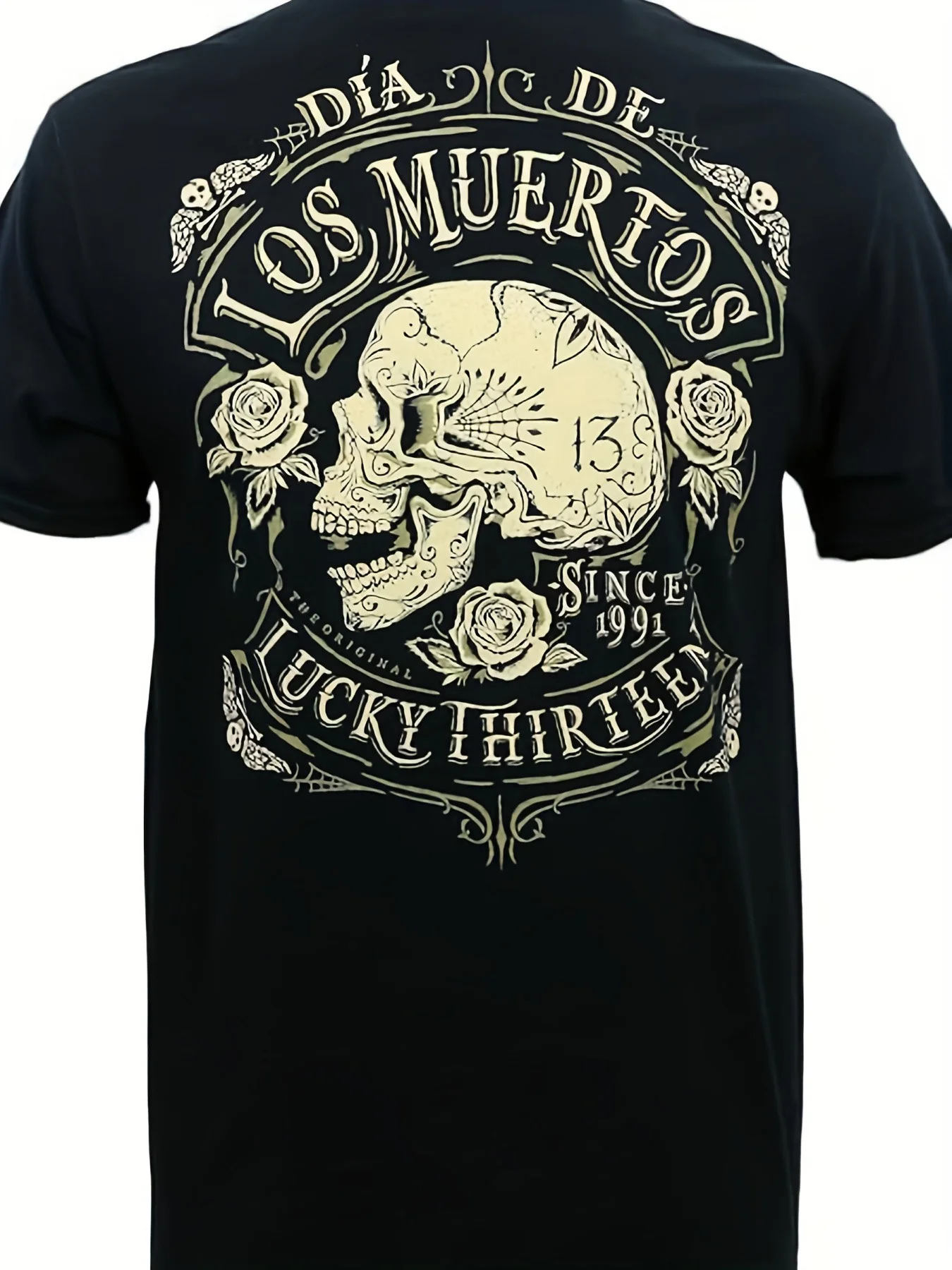 Neujahrs-Sport-Tages-T-Shirt mit Halloween- und Tag der Toten-Motiv, klassischem Buchstabenmuster, bedruckt, lässiges Rundhals-Oberteil für Herren