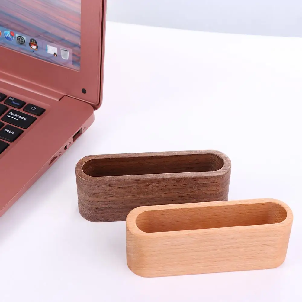 High Quality Solid Wood Business Card Box with Pen Holder Business Card Base Stand Logo Advertising Card Holder Desktop Storage