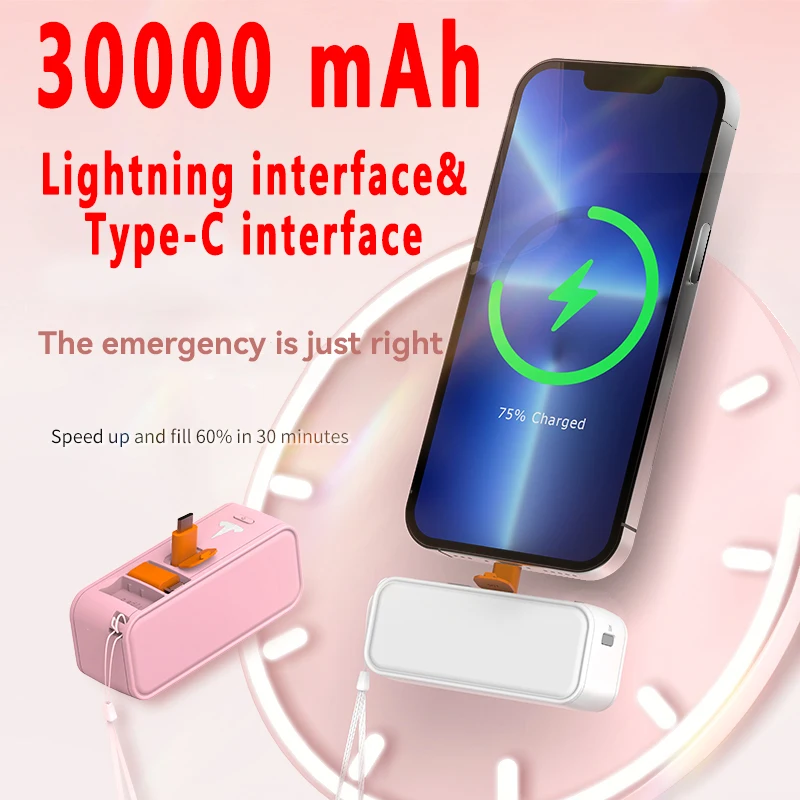 Capsule Holder Power Bank 30000mAh Wireless Large Capacity Fast Charging Power Bank Emergency External Battery For Iphone Type-C