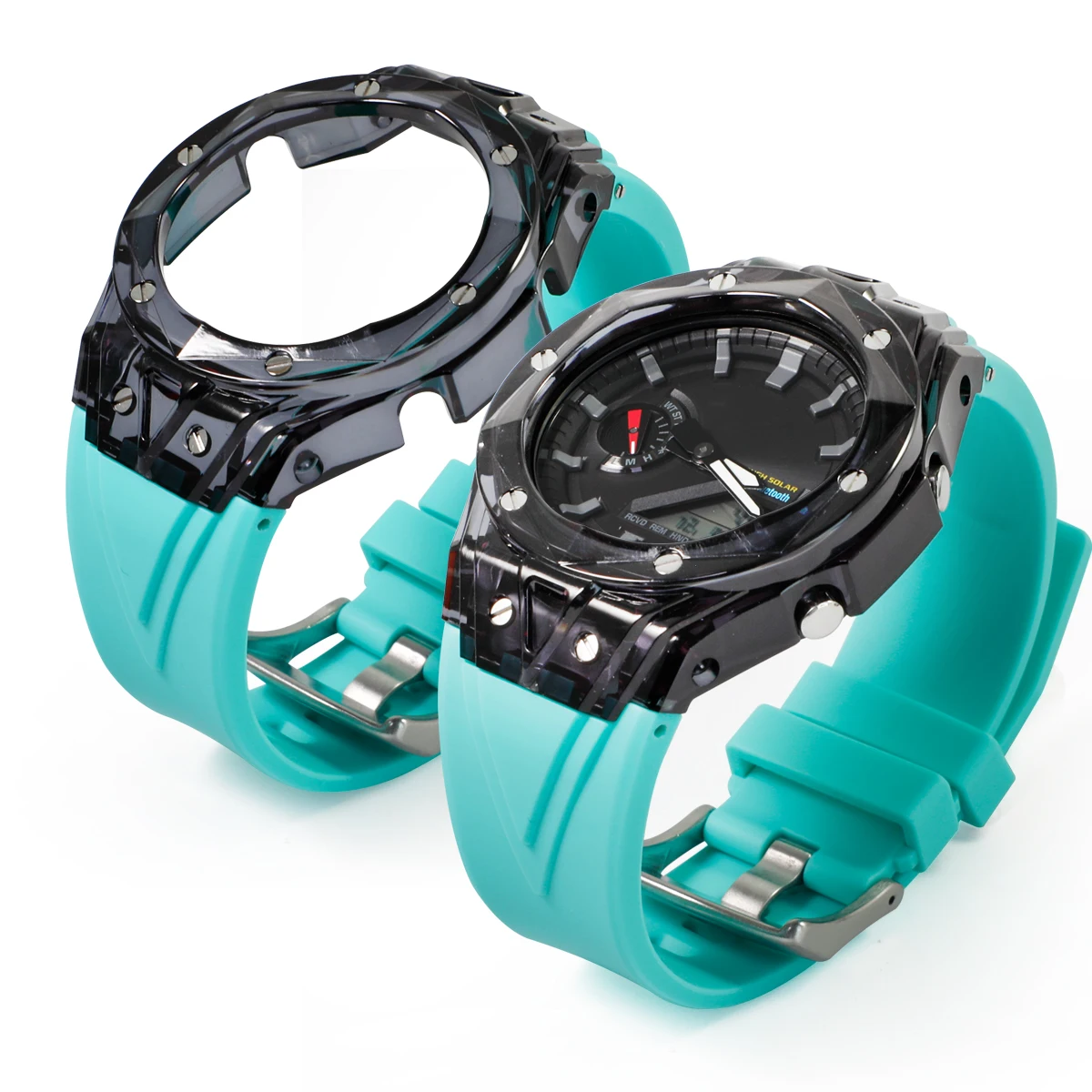 GA-2100 Mod Kit Hublt Bezel Clear PC Transparent Watch Case Rubber Strap Fit for GA-2110 GA-B2100 Watch Part Replacement