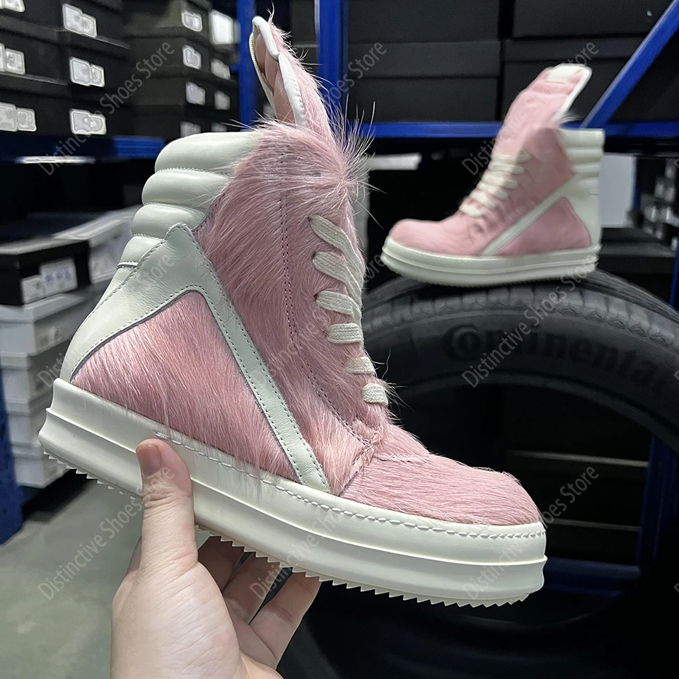 

Classic Design Zipper Ankle Boots Men's Horsehair Brand Sneakers Women Thick Soled Quality Leather Lace Up Fashion RO Shoes