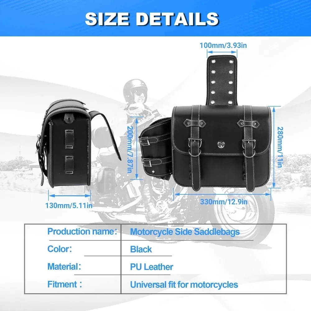 1 Pair Motorcycle Side Bags Saddlebags with Cup Holder PU Leather Rear Panniers Luggage Storage Large Capacity Waterproof