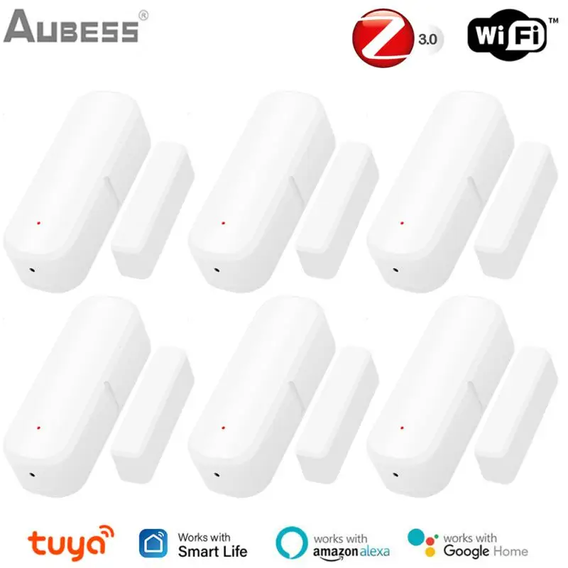 

Умный дверной датчик Aubess Tuya Zigbee, Wi-Fi Магнитная сигнализация для умного дома, с управлением через приложение, поддержка Alexa Google Home