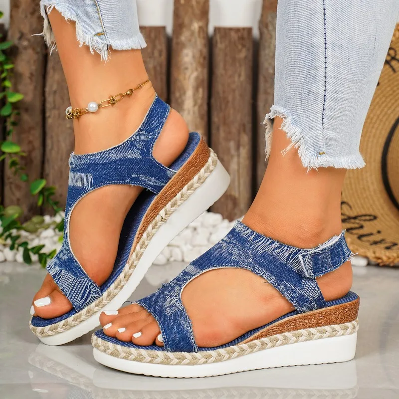 Summer New Simple Style Hollow Wedge Women's Sandals 2026 Fashion Solid Thick Soled Comfort Women Shoes Мюли Женские На Каблуке - view 3