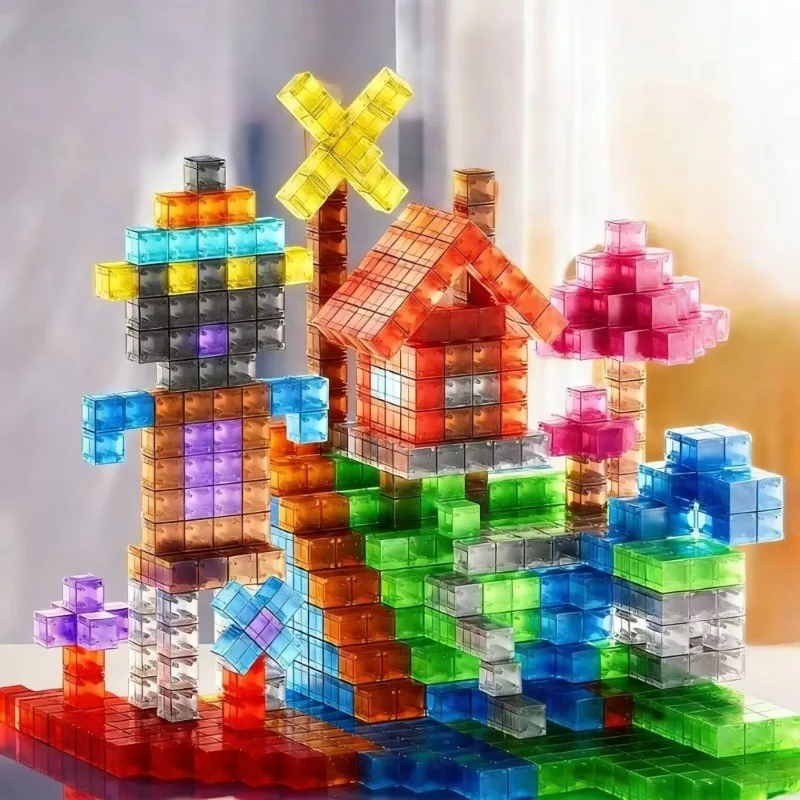 DIY Transparent Magnetic Building Blocks Square Toy Colorful Cubes Toy Construction Toy for Children Christmas Gift