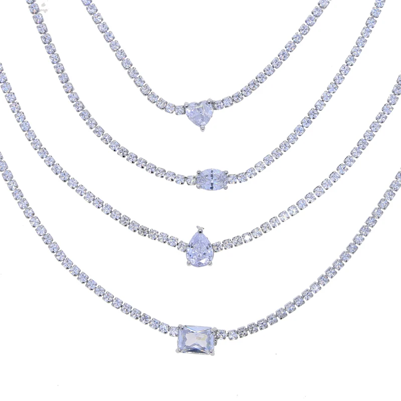 Multishape Cz Choker Necklaces Iced Out Full Bling 5A Zirconia Gold Silver Color Tennis Chain Necklace for Women Fashion Jewelry