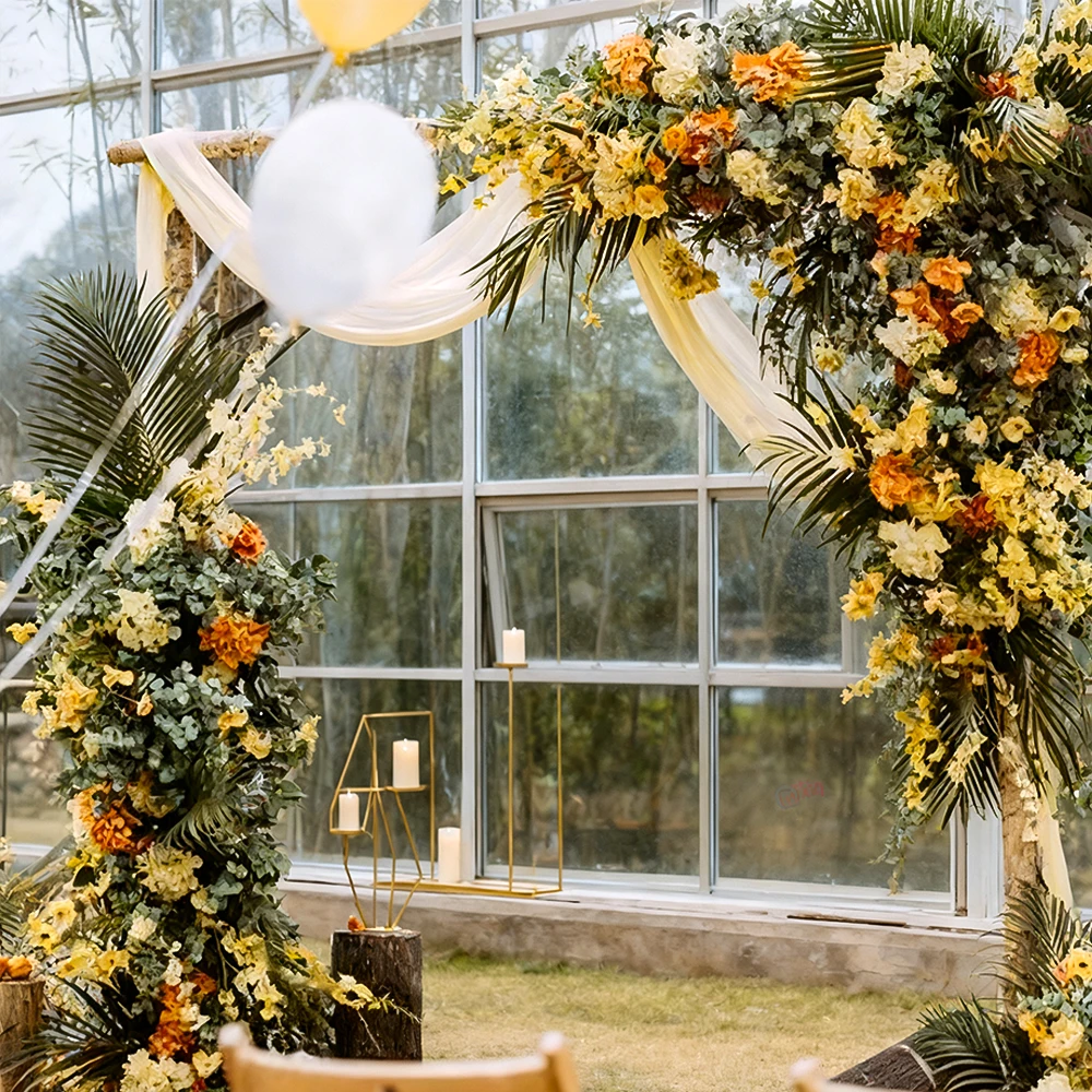 

Wholesale Yellow Artificial Flower Wedding Arch Tropical Simulation Floral Arches Arrangement For Wedding Decoration