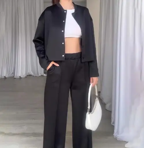 

Women's Autumn Winter Fashion Button Loose Jacket Set Comfortable Versatile Casual Pants Outfit Women's Clothing