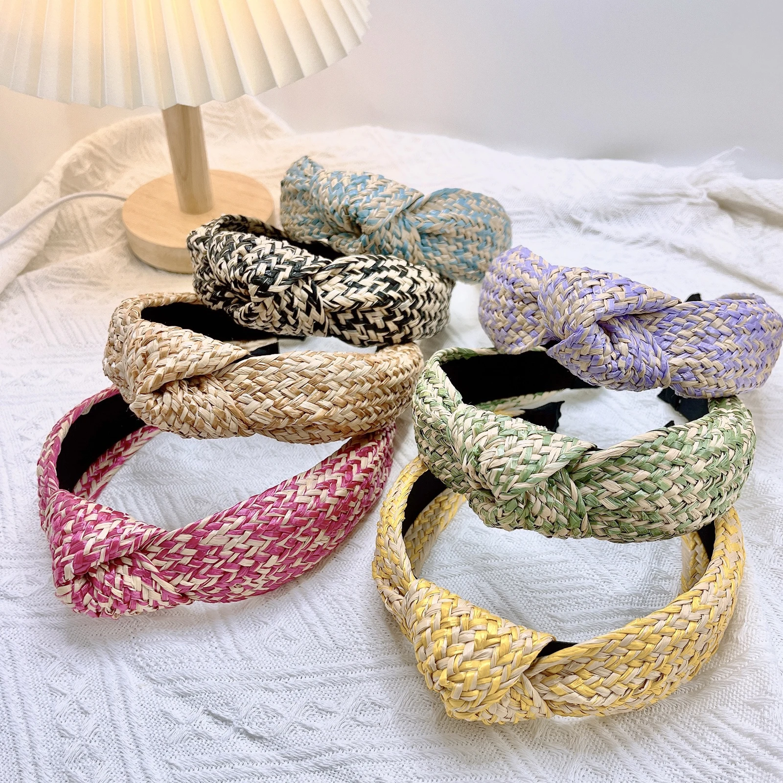 PROLY New Fashion Women Headband Raffia Pressed Knotted Hairband Wide Side Autumn Headwear hair Accessories