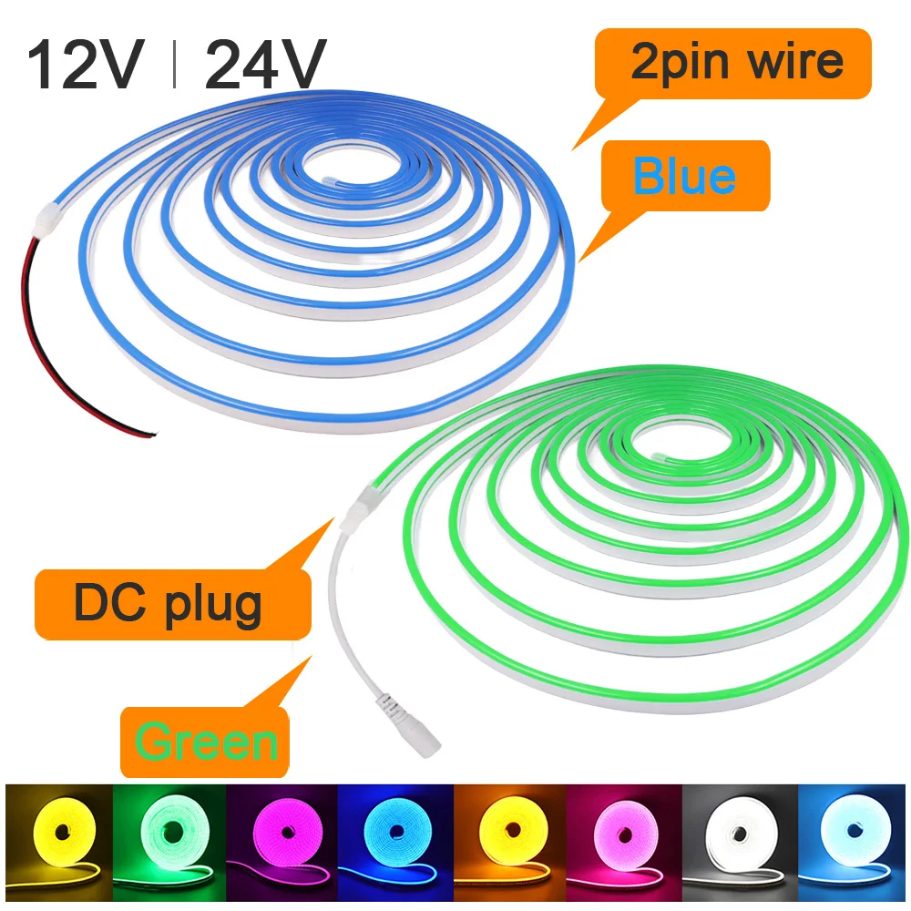 12V 24V LED Neon Light Strip Waterproof Neon Sign 6X12mm Silicone Rope Lights Elastyczna dekoracja lampy z wtyczką DC/2pin Wire