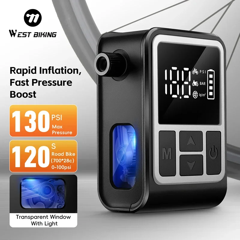 

WEST BIKING Mini Bicycle Electric Pump Portable MTB Road Bike Air Inflator For Bicycle Motor 130 PSI FV AV Electric Tire Pump
