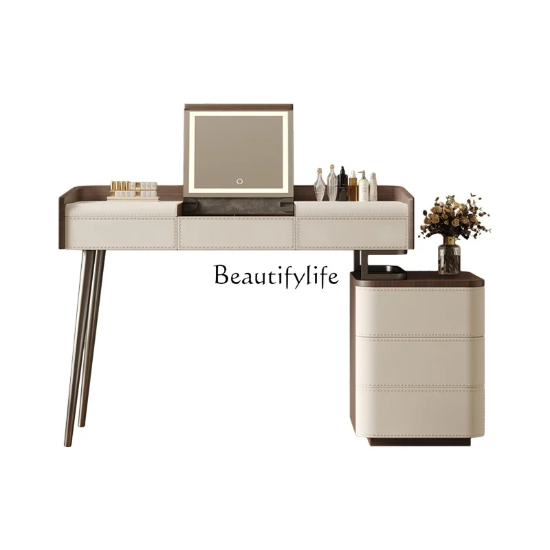 

Light luxury dresser, chest and cabinet integrated, simple leather solid wood Italian flip top, advanced dressing table