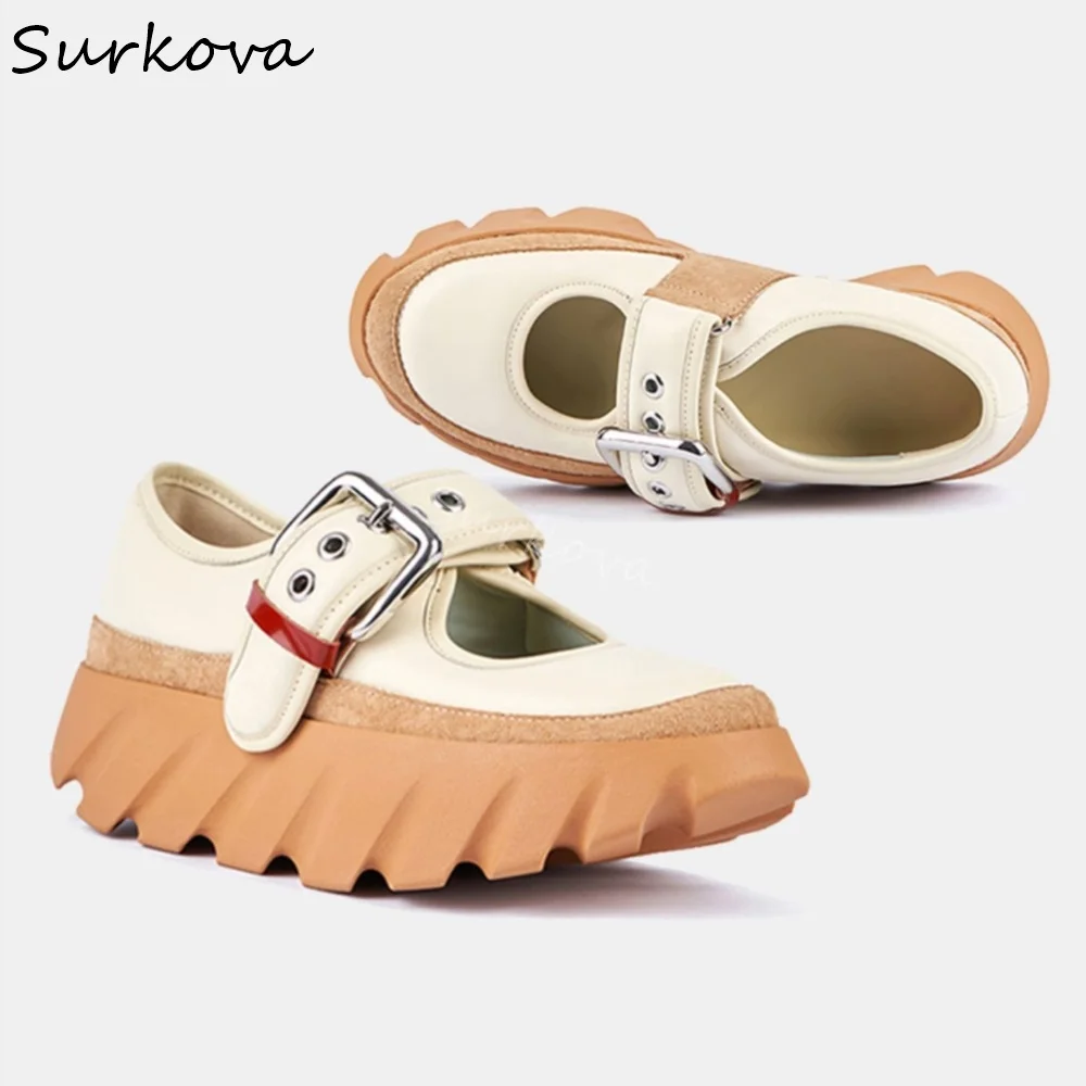 

Shallow Belt Buckle Rocking Sole Women Round Thick-soled Height-increasing Mary Jane Shoes 2025 Spring Fashion Design Sneakers