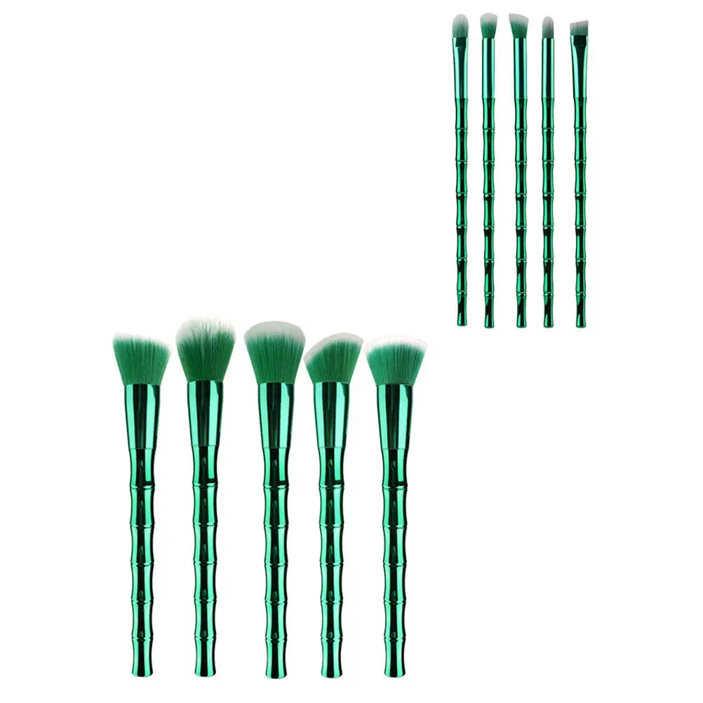 10Pcs Bamboo Makeup Brush Kit Soft Fibers Brushes Face Powder Foundation Eye Shadow Blush Brush Set for Teen Girls