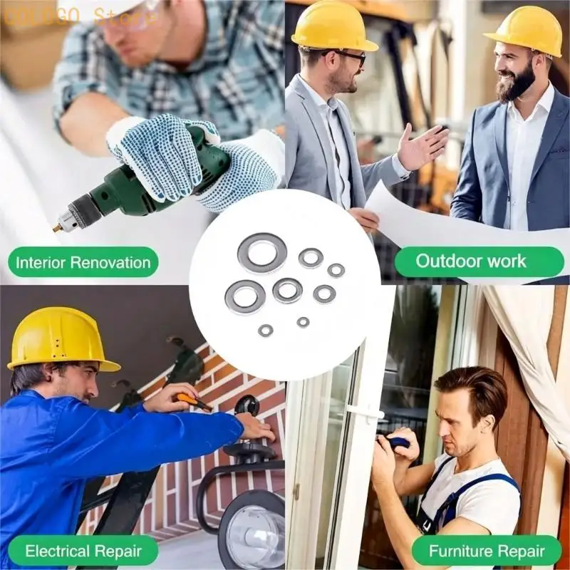 Hardware Flat Washer Assortment with Round Design to Help Distribute Load across Bolted Connection Contact Surfaces D0LD
