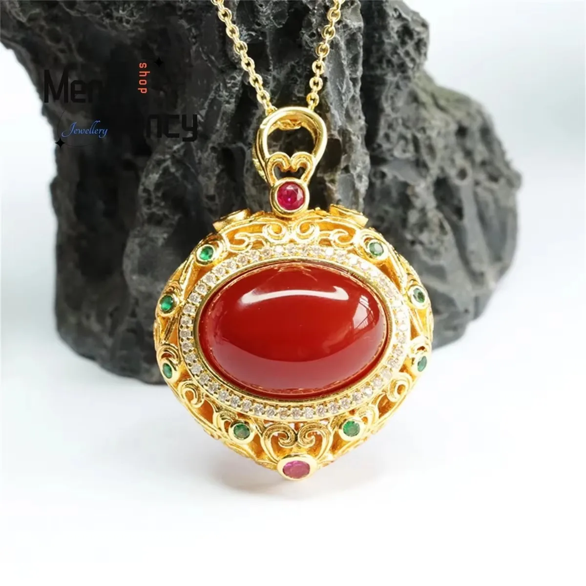 

Natural Authentic Red Agate Chalcedony Pigeon Egg Open Lid Necklace Simple Personalized Fashion Versatile Exquisite Jewelry Gift