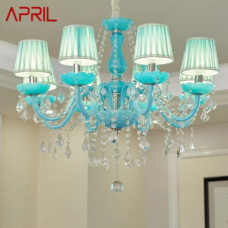 

APRIL Blue Crystal Pendent Lamp Luxurious Candle Lamp Warm Living room and bedroom Children's Room Restaurant KTV Chandelier