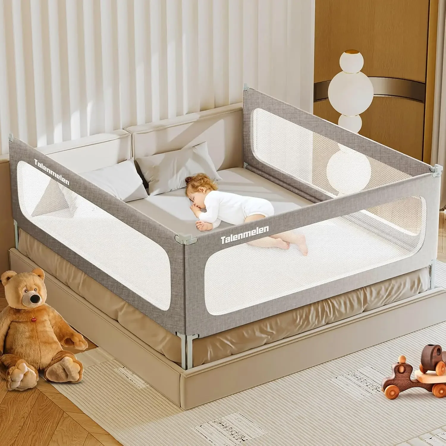 Guard with Child Lock | Height Adjustable Kids Bed Guard Rail Safety Side Rails for King Size Bed (78.7×78.7x74.8'')