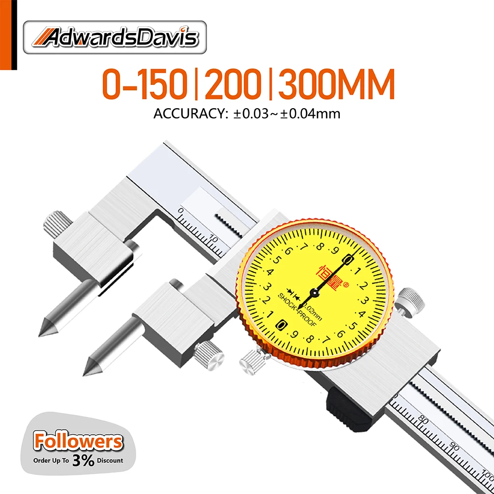 

150mm 200mm 300mm Center Hole Distance Measurement PointerType With Watch Caliper 0.02mm Hole Edge Distance Measurement Tools