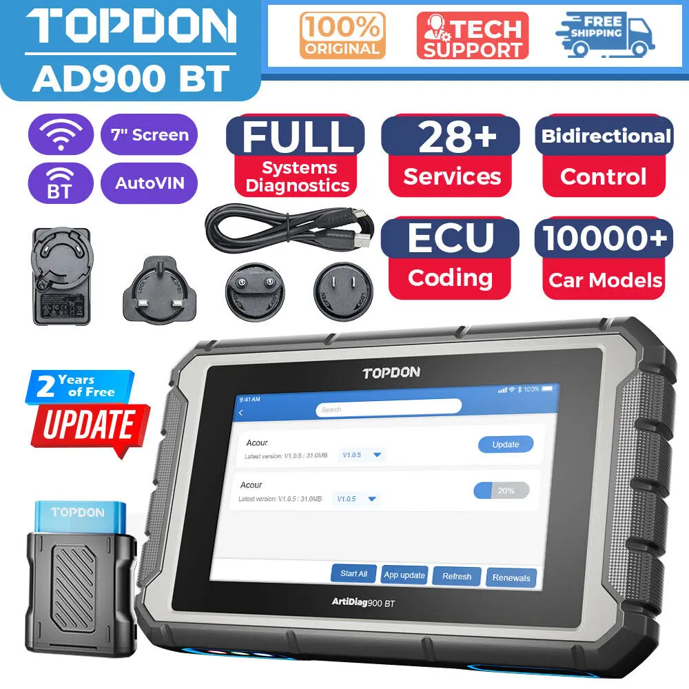 Topdon ArtiDiag900 BT OBD2 Scanner Car Diagnostic Reset Tool ECU Coding TPMS All System Scan Tool Key Coding