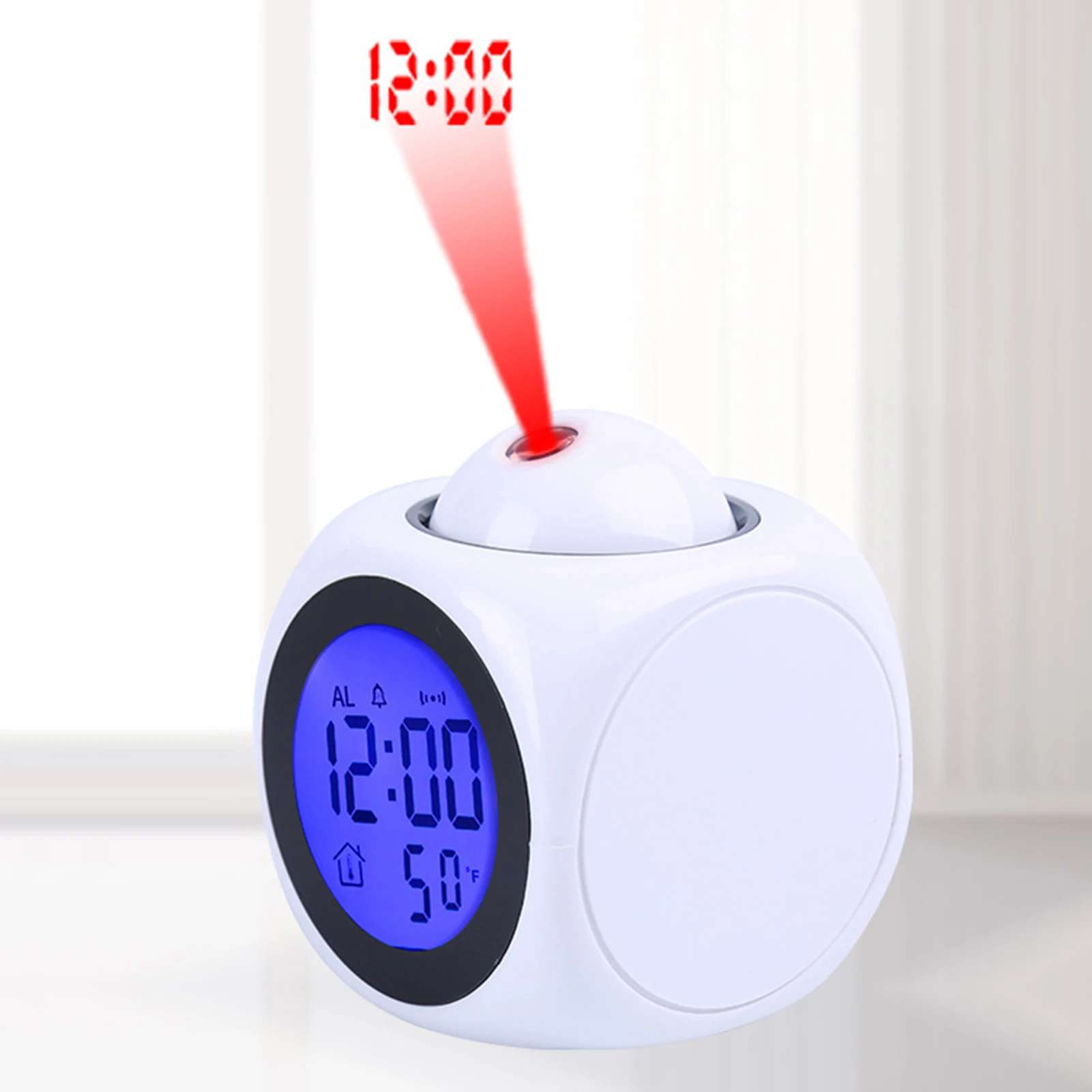 Small Digital Display Squared Clock With Projector Fashion Sturdy Bedsides Clock For Bedroom