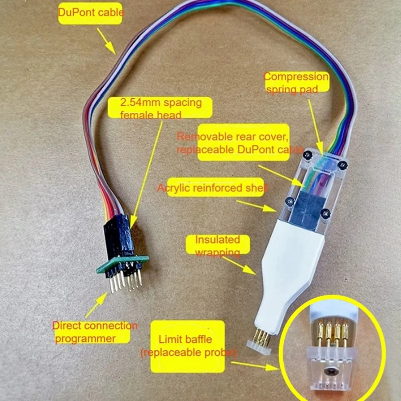 DN-1Pcs Sop8 Chip Download Burn Write Probe Spring Needle Flash Eeprom Chip Burner Cable