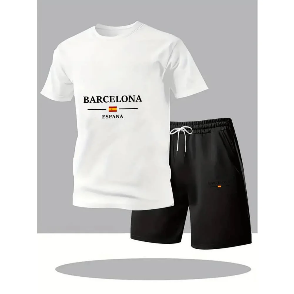 

2026 Summer Men's Breathable Short Sleeved T-shirt Shorts Two-piece Set Fashionable Quick Drying Lightweight Casual Sports Set