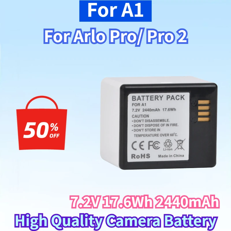 

Newest for A1 7.2V 17.6Wh 2440mAh Lithium-ion Rechargeable Battery for Arlo Pro/ Pro 2 High Quality Camera Replacement Battery