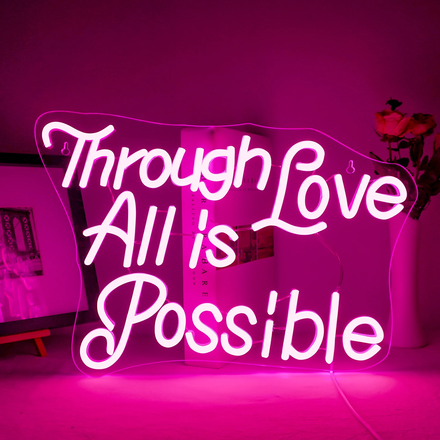 

Through Love All Is Possible Neon Led Sign Pink Letter Lights Room Decoration For Wedding Home Bedroom Party Bar Club Art Signs