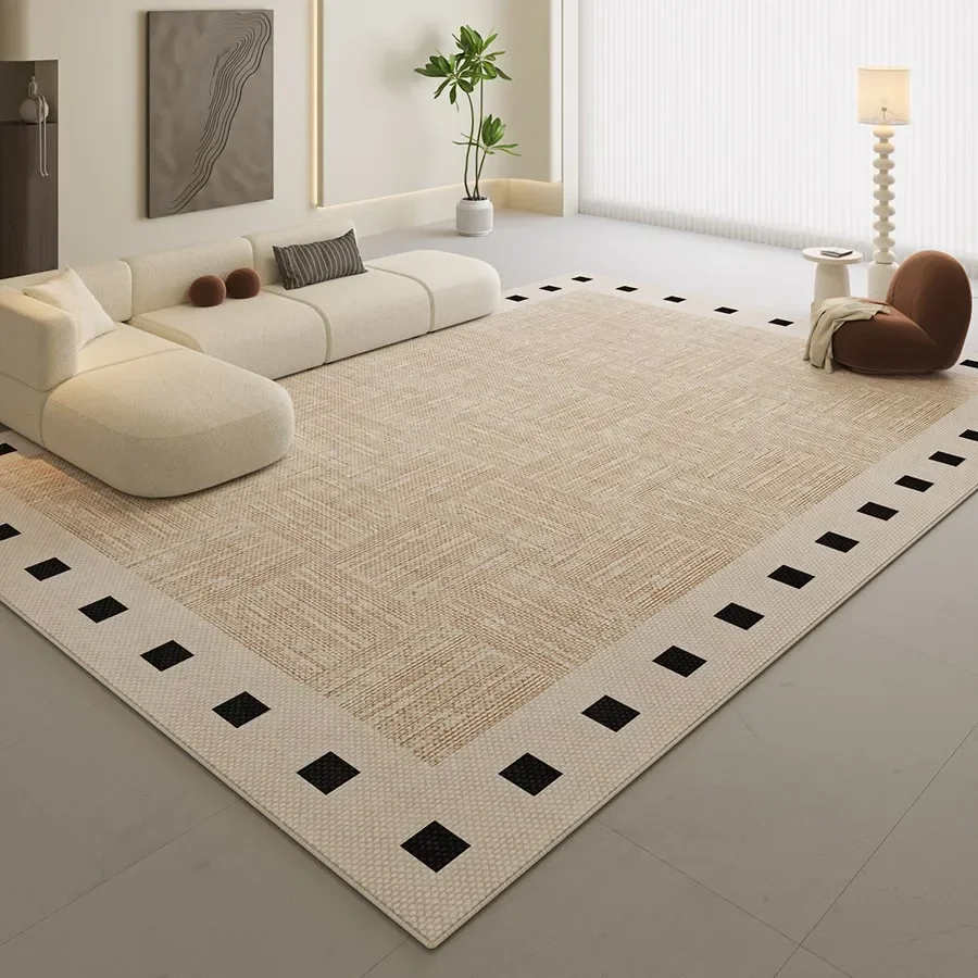 Soft Shaggy Cream Living Room Rug Non-Slip Backing Stain-Resistant Easy Clean Large Area Carpet for Sofa Bedside