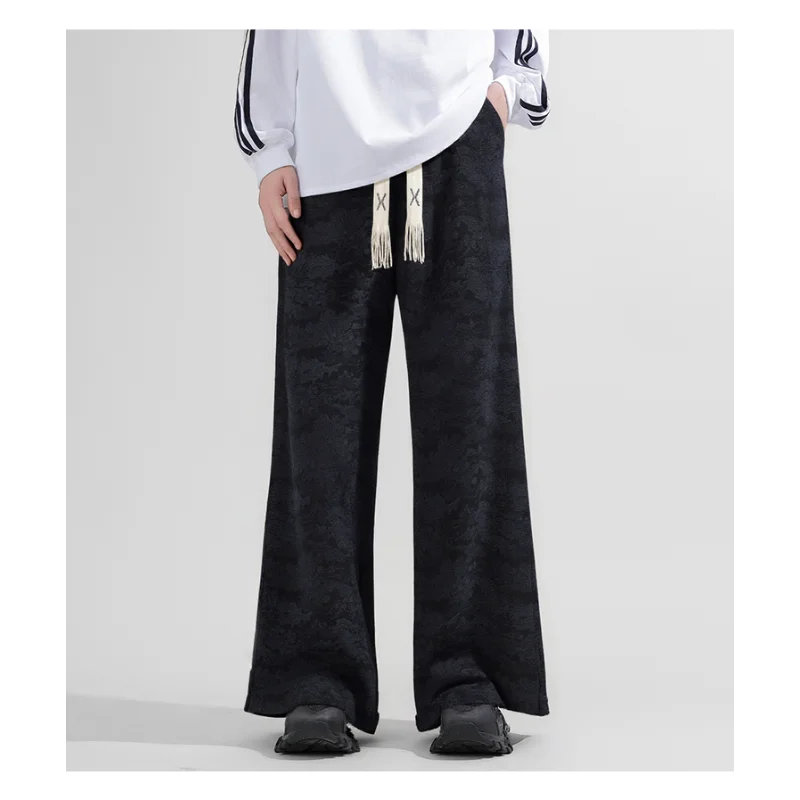 

Fashionable and Versatile Casual National Trend Printed Drawstring Elastic High Waist Pocket Men's Trousers